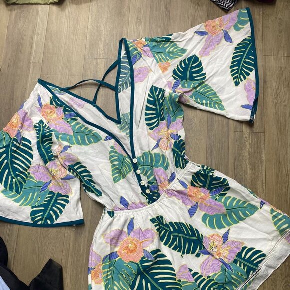 Tropical Print Backless Dress
